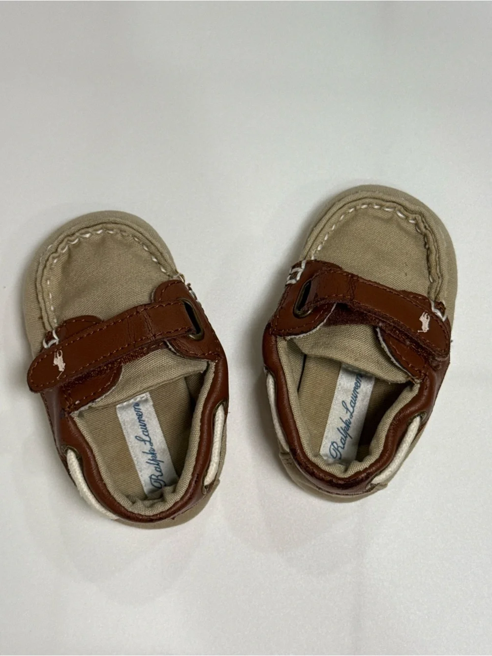 Polo by Ralph Lauren Beige Canvas and Brown Faux-Leather Baby Loafers